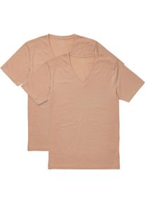 V-Shirt MARVELIS, Damen, Gr. XL, caramel, Jersey, Obermaterial: 94% Baumwolle, 6% Elasthan, unifarben, k&ouml;rpernah normal, V-Ausschnitt, Shirts V-Shirt, body fit, Doppelpack