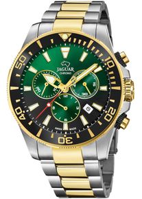 Chronograph Jaguar, silber (silberfarben, goldfarben, gr&uuml;n, schwarz), Armbanduhren, Herren, Chronograph, Armbanduhr, Quarzuhr, Herrenuhr, Saphirglas, Stoppfunktion, Swiss Made