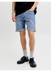 Jack & Jones Shorts JACK & JONES "JJIORIGINAL mit stylischem Aufschlag und Knopf", Damen, Gr. XXL, N-Gr, blau denim pack:am 366 with breaks, Web, Obermaterial: 98% Baumwolle, 2% Elasthan, unifarben, regular fit kniefrei, Hosen Shorts, mit stylischem Aufschlag