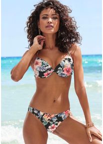 Push-Up-Bikini-Top Lascana "Salsa", Damen, Gr. 42, Cup B, schwarz (schwarz bedruckt), Microfaser, Recycling-Polyamid, gebl&uuml;mt, Bikini-Oberteile Push-Up-Bikini-Top, mit tollem Blumenprint