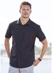Kurzarmhemd John Devin "Regular Fit", Damen, Gr. XL (43/44), N-Gr, schwarz, Web, Obermaterial: 75% Baumwolle, 25% Leinen, unifarben, regular fit, Rundhals, abgesteppte Kante, Hemden Kurzarmhemd, Leinenhemd mit Kentkragen aus Baumwoll-Leinen Mischung