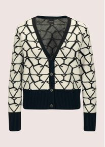 Madeleine Mode Strickjacke MADELEINE "Strickjacke Langarm Jacquard-Cardigan mit Kaschmir", Damen, Gr. 44/46, wei&szlig; (wollwei&szlig;, schwarz), Obermaterial: 90% Schurwolle WV. 10% Kaschmir WS., Modern, normal, Strickjacken Strickjacke, aufwendiges Jacquardmuster