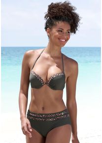 Push-Up-Bikini-Top Lascana "Adelin", Damen, Gr. 38, Cup C, gr&uuml;n (oliv, leo), Recycling-Polyamid, unifarben, Bikini-Oberteile Push-Up-Bikini-Top, mit bedruckten Eins&auml;tzen