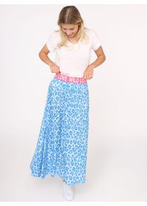 Maxirock Zwillingsherz "Leo Herzen", Damen, Gr. S/M, blau, Web, Obermaterial: 100% Viskose, loose fit kn&ouml;chellang, R&ouml;cke Maxirock, Animal-Muster, kn&ouml;chellang, Gummizug, leicht