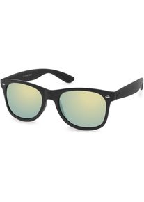 Wayfarer styleBREAKER "Nerd Sonnenbrille mit Rechteckigen Gl&auml;sern", Herren, gelb (gestell schwarz matt, glas gelb), Modisch, Sonnenbrillen Wayfarer