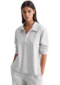 Marc O'Polo Langarm-Poloshirt MARC O'POLO "Heavy Jersey-Woven", Damen, Gr. M, grau (cozy grau meliert), Jersey, Obermaterial: 100% Baumwolle, unifarben, loose fit h&uuml;ftbedeckend, V-Ausschnitt, Shirts Langarm-Poloshirt, V-Ausschnitt, Langarm