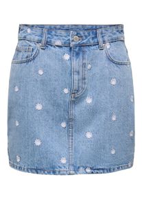 Jeansrock Only "ONLSTELLA DAISY SHORT SKIRT DNM AZG", Damen, Gr. XS (34), blau (light blau denim detail:daisy emb), Denim/Jeans, Obermaterial: 100% Baumwolle, kurz, R&ouml;cke Jeansrock