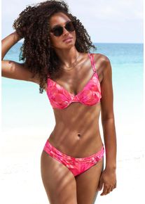 B&uuml;gel-Bikini-Top s.Oliver "Jayce", Damen, Gr. 36, Cup C, rosa (pfirsich bedruckt), Recycling-Polyamid, bedruckt, Bikini-Oberteile B&uuml;gel-Bikini-Top, mit goldfarbigen Zierringen