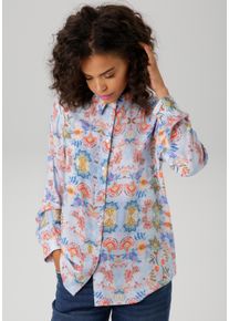 Hemdbluse Aniston CASUAL, Damen, Gr. 36, bunt (hellblau, royalblau, marine, lachs, pink, rot, orange, rose, gr&uuml;n, braun, t&uuml;rkis, gelb, zartgelb, wei&szlig;), Web, Obermaterial: 100% Viskose, bedruckt, gebl&uuml;mt, figurumspielend h&uuml;ftbedeckend, 1-Knopf-Manschette, Blusen Hemdbluse, mit fantasievollen Blumendruck - jedes Teil ein Unikat