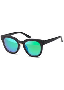 Wayfarer styleBREAKER "Nerd Sonnenbrille mit Kunststoff Metall Rahmen", Herren, blau (gestell schwarz, gold, glas blau, gr&uuml;n verspiegelt), Modisch, Sonnenbrillen Wayfarer