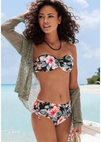 B&uuml;gel-Bandeau-Bikini-Top Lascana "Salsa", Damen, Gr. 40, Cup D, schwarz (schwarz bedruckt), Microfaser, Recycling-Polyamid, gebl&uuml;mt, Bikini-Oberteile B&uuml;gel-Bandeau-Bikini-Top, mit tollem Blumenprint