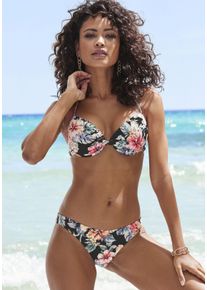 Push-Up-Bikini-Top Lascana "Salsa", Damen, Gr. 38, Cup A, schwarz (schwarz bedruckt), Microfaser, Recycling-Polyamid, gebl&uuml;mt, Bikini-Oberteile Push-Up-Bikini-Top, mit tollem Blumenprint