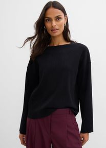 bonprix Langarmshirt aus Rippware, schwarz, Gr.44/46 (L), Rippshirt mit U-Boot-Ausschnitt und langen &Auml;rmeln, 95% Baumwolle (organic)
