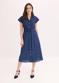 bonprix Hemdblusenkleid aus Lochspitze, blau, Gr.48, Schickes Hemdblusenkleid, 100% Baumwolle