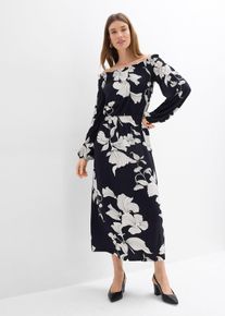 bonprix Carmen-Kleid aus softem Viskose-Mix, schwarz, Gr.52/54 (XXL), modisch bedrucktes Carmen-Kleis aus softem Viskose-Mix mit Smok am Ausschnitt, aus Viskose