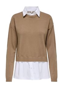 2-in-1-Pullover Only "ONLPAYSON LS MIX PULLOVER KNT", Damen, Gr. M, cocoa cr&eacute;me detail:cloud dancer woven, Strick, Obermaterial: 52% Viskose, 26% Polyester, 22% Nylon, unifarben mit Farbeinsatz, Rundhals, Pullover 2-in-1-Pullover