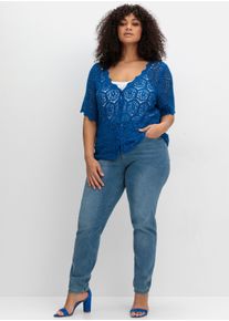 sheego by Joe Browns sheego Gro&szlig;e Gr&ouml;&szlig;en Ajourstrickjacke mit kurzem Arm, kobaltblau, Gr&ouml;&szlig;e 48/50 - Damen