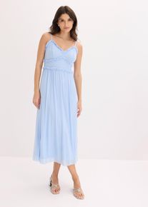 bonprix Jerseykleid aus zartem Mesh, blau, Gr.36/38 (S), Modernes Kleid mit kleinen R&uuml;schenkanten