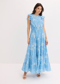 bonprix Maxikleid aus reiner Baumwolle, blau, Gr.50, modisches Maxikleid mit Volants, aus 100% Baumwolle