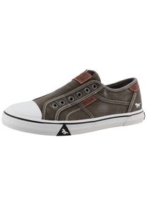 Slip-On Sneaker Mustang Shoes "Ignazio", Damen, Gr. 46, khaki, used, Baumwolle, Schuhe Slip-On Sneaker, Slipper, Freizeitschuh, Halbschuh mit Logo-Aufn&auml;hern