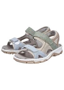 Riemchensandale Rieker, Damen, Gr. 37, hellblau, creme, mint, Nubuklederimitat, Textil, mehrfarbig, Schuhe Riemchensandale, Sommerschuh, Sandalette, Outdoorsandale mit Klett