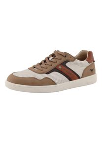 Sneaker Mustang Shoes "Romeo", Herren, Gr. 47, beige, wei&szlig;, Lederimitat, Schuhe Sneaker, Schn&uuml;rschuh, Halbschuh, Freizeitschuh mit modischen Kontrastbes&auml;tzen