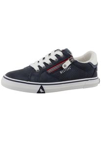 Sneaker Mustang Shoes "Inken", M&auml;dchen, Gr. 39, navy, Baumwolle, Lederimitat, Schuhe Sneaker, Freizeitschuh, Halbschuh, Schn&uuml;rschuh mit Logoschriftz&uuml;gen