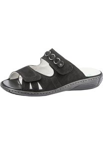 Waldl&auml;ufer Pantolette WALDL&Auml;UFER "GARDA", Damen, Gr. 10 (44,5), schwarz, Nubukleder, unifarben, Schuhe Pantolette, Keilabsatz, Sommerschuh, Schlappen mit Schmuckapplikation, Weite G