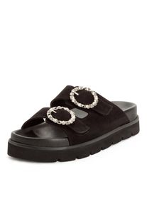 Pantolette Tamaris, Damen, Gr. 41, schwarz, Veloursleder, Schuhe Pantolette, Sommerschuh mit schmuckbesetzten, verstellbaren Schnallen