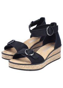 Keilsandalette Rieker, Damen, Gr. 42, schwarz, Nubuklederimitat, unifarben, Schuhe Keilsandalette, Sommerschuh, Urlaubsschuh, Sandale mit trendy Fesselriemchen