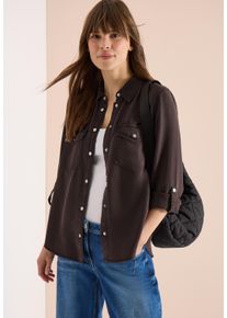 Langarmbluse Cecil, Damen, Gr. XS (36), macchiato braun, Web, Obermaterial: 100% Lyocell, unifarben, regular fit normal, ohne Ausschnitt, Manschette, Blusen Langarmbluse, mit Brust Tasche