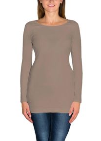 Langarmshirt ALKATO "Damenshirt Alkato Damen Langarm Longshirt Langarmshirt", Damen, Gr. XL, beige (beige latte), Obermaterial: 92% Baumwolle CO. 8% Elasthan EL., Shirts Langarmshirt