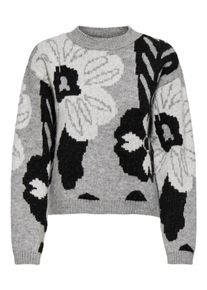 Rundhalspullover Only "ONLJADE FLOWER LS O-NECK PULL EX KNT", Damen, Gr. XL, wei&szlig; (light grau melange detail:wei&szlig;, schwarz flowers), Strick, Obermaterial: 64% Polyacryl, 36% Polyester, gemustert, normal, Rundhals, Rippstrickb&uuml;ndchen, Pullover Rundhalspullover