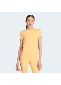 T-Shirt adidas Sportswear "ESSENTIALS 3-STREIFEN SLIM BABY", Damen, Gr. XL, semi ice tangerine, st tropic bloom, Obermaterial: 93% Baumwolle, 7% Elasthan, Rundhals, Shirts T-Shirt, schmale Passform, Rundhalsausschnitt, mit Elasthan-Anteil