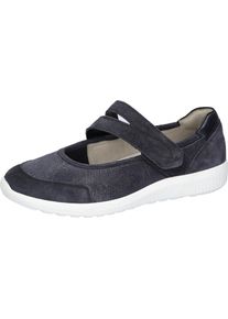 Waldl&auml;ufer Riemchenballerina WALDL&Auml;UFER "K-IRA Soft", Herren, Gr. 10 (44,5), dunkelblau, Nubukleder, Textil, Veloursleder, unifarben, Schuhe Riemchenballerina, Schlupfschuh mit Klettriegel, Bequemschuh, K-Weite