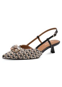 Slingpumps Tamaris, Damen, Gr. 39, schwarz, kombiniert, Lederimitat, Textil, kontrastfarbene Details, Schuhe Slingpumps, Trichterabsatz, Businesschuh, Festtagsschuh, gl&auml;nzende Schmucksteine