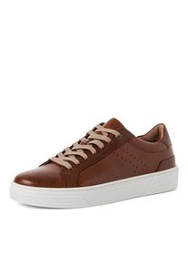 Sneaker Marco Tozzi, Herren, Gr. 45, cognac, Leder, unifarben, Schuhe Sneaker, Schn&uuml;rschuh, Halbschuh, Freizeitschuh mit seitlichem Lochmuster