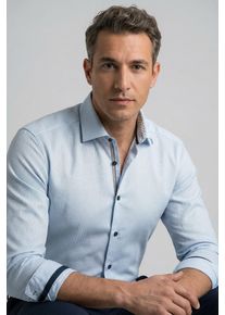 Langarmhemd OLYMP "Luxor 24/Seven", Damen, Gr. 45, N-Gr, bleu, Web, Obermaterial: 100% Baumwolle, normal, 2-Knopf-Manschette, Hemden Langarmhemd, Businesshemd, New-Kentkragen, modern fit