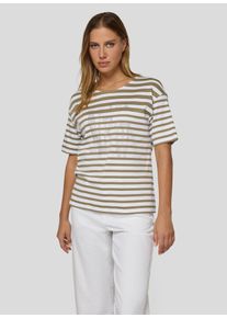 Rundhalsshirt Rabe, Damen, Gr. 48, thymian, Jersey, Obermaterial: 100% Baumwolle, gestreift, normal h&uuml;ftbedeckend, Rundhals, Shirts Rundhalsshirt, mit Allover-Streifen und Glitzersteinen