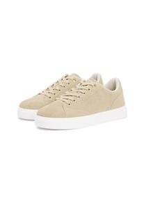 Plateausneaker Tommy Hilfiger "TH FEMININE CUPSOLE SUEDE", Damen, Gr. 36, beige, Veloursleder, aufgeraut, unifarben, Schuhe Plateausneaker, Freizeitschuh, Halbschuh, Schn&uuml;rer mit Logoschriftz&uuml;gen