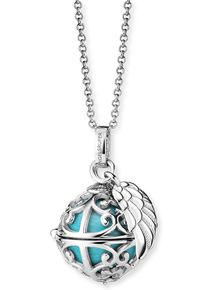 Kette mit Anh&auml;nger Engelsrufer "Schmuck Geschenk Engelsrufer Relaunch mit Fl&uuml;gelanh&auml;nger" Gr. XS, blau (silberfarben, perlmuttfarben, t&uuml;rkis), Halsketten, Damen, XS, Messing Silber 925 (Sterlingsilber), L: 50 B: 1,33mm, Messing, Silber 925 (Sterlingsilber), Kette mit Anh&auml;nger, B:1,33mm