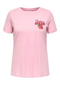 T-Shirt Only CARMAKOMA "CARADDISON LIFE S/S O-NECK REG TEE JRS", Damen, Gr. XL, romance rose print:strawberry dream, Jersey, Obermaterial: 100% Baumwolle, bedruckt, regular fit normal, Rundhals, Shirts T-Shirt