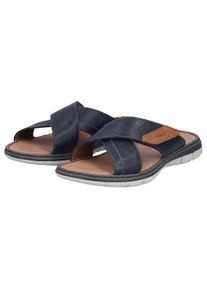 Pantolette Rieker, Damen, Gr. 44, nachtblau, Leder, unifarben mit Farbeinsatz, Schuhe Pantolette, Sommerschuh, Strandschuh, Urlaubsschuh mit weicher Innensohle
