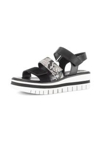 Keilsandalette Gabor, Damen, Gr. 42, schwarz, wei&szlig;, Glattleder, Ziegenveloursleder, Reptilienpr&auml;gung, Schuhe Keilsandalette, Plateau, Riemchensandale, Sommerschuh mit Kontrastbesatz