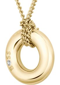 Kette mit Anh&auml;nger BOSS "LIVE", gold (gelbgoldfarben, wei&szlig;), Halsketten, Damen, Edelstahl, L: 50,5 B: 2mm, Kette mit Anh&auml;nger, mit Preciosa Crystal, B:2mm