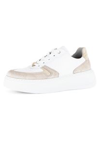 Plateausneaker Gabor "FLORENZ", Damen, Gr. 38, wei&szlig; (wei&szlig;, beige), Nappaleder, Veloursleder, Schuhe Plateausneaker, Freizeitschuh, Halbschuh, Schn&uuml;rer, Kontrastbes&auml;tze, Weite G