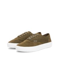 Sneaker Tommy Hilfiger "TH VULC CUP SUEDE", Herren, Gr. 46, gr&uuml;n, Veloursleder, Basic, Schuhe Sneaker, Freizeitschuh, Halbschuh, Schn&uuml;rschuh mit honigfarbener Plateausohle