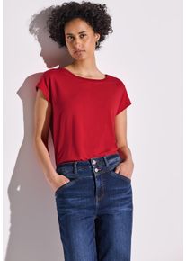T-Shirt Street One, Damen, Gr. 38, rot (glory rot), Jersey, Obermaterial: 95% Viskose, 5% Elasthan, unifarben, bequem h&uuml;ftbedeckend, U-Boot-Ausschnitt, Shirts T-Shirt, mit Dekortape und elastischem Saum