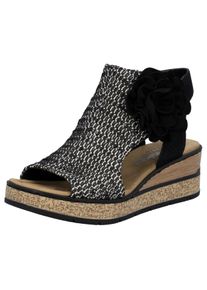 Schaftsandalette Rieker, Damen, Gr. 41, schwarz, kombiniert, Nubuklederimitat, Textil, Schuhe Schaftsandalette, Keilsandale, Sommerschuh, Plateausandalette mit Bl&uuml;te