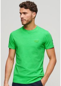 Rundhalsshirt Superdry "ESSENTIAL LOGO EMB NEON TEE", Damen, Gr. M, gr&uuml;n (dry fluro lime), Single Jersey, Obermaterial: 100% Baumwolle, unifarben, h&uuml;ftlang, Rundhals, Shirts Rundhalsshirt